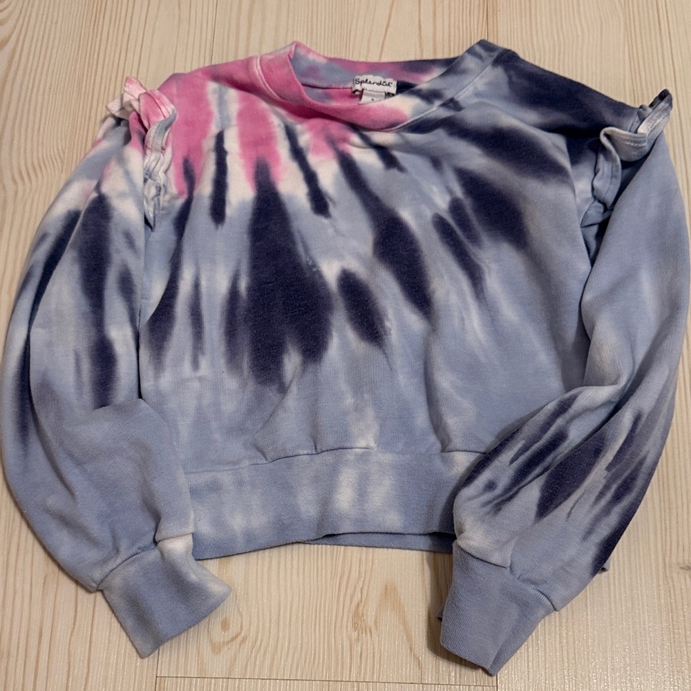 Splendid Tie-Dye Pullover Sweatshirt in Pink, Navy & Light Blue
